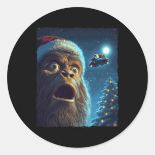 Funny Bigfoot Sasquatch Selfie Santa Ufo Xmas Chri Classic Round Sticker