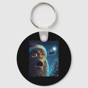 Funny Bigfoot Sasquatch Selfie Santa Ufo Xmas Chri Key Ring
