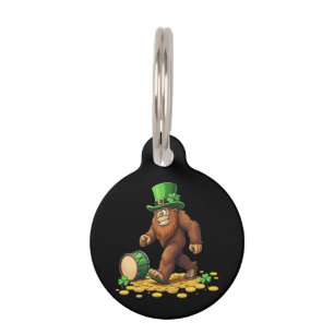 Funny Bigfoot Sasquatch Shamrock St Patrick's Day Pet Tag