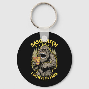 Funny Bigfoot Sasquatch Slices I Believe In Pizza Key Ring