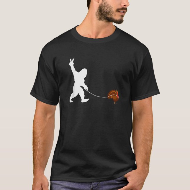 Funny Bigfoot Sasquatch Turkey Walking Autumn Than T-Shirt (Front)