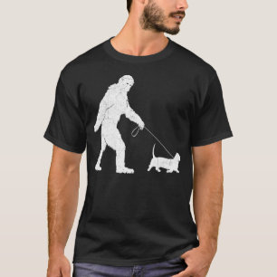 Funny Bigfoot Sasquatch Walking Basset Hound Dog L T-Shirt