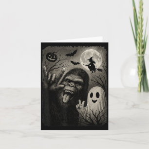 Funny Bigfoot Selfie With Boo Halloween Costume Me Card