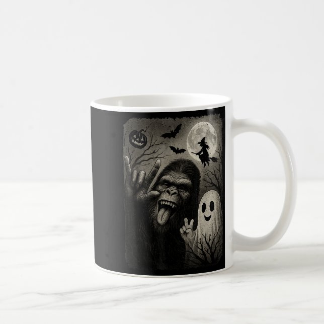 Funny Bigfoot Selfie With Boo Halloween Costume Me Coffee Mug (Right)
