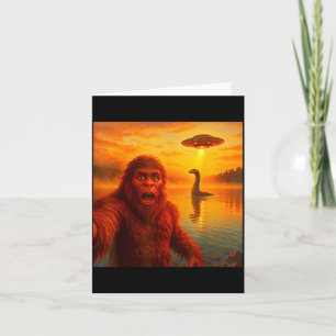 Funny Bigfoot Selfie With Loch Ness Monster And Uf Card