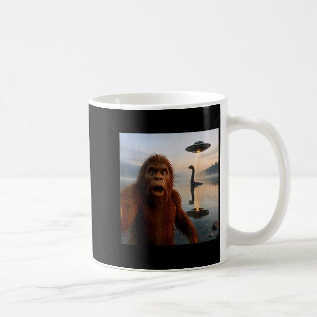 Funny Bigfoot Selfie With Loch Ness Monster And Uf Coffee Mug (Right)