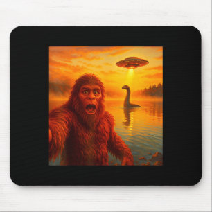 Funny Bigfoot Selfie With Loch Ness Monster And Uf Mouse Mat