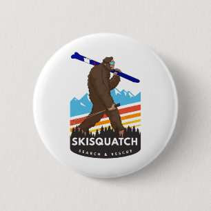Funny Bigfoot Skiing Skisquatch Search And Rescue 6 Cm Round Badge