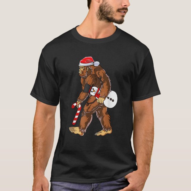 Funny Bigfoot Snowman Hunter Christmas Sasquatch C T-Shirt (Front)