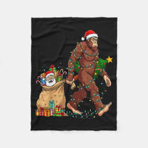 Funny Bigfoot Steals Santa &amp; Xmas Tree - Chris Fleece Blanket