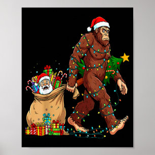 Funny Bigfoot Steals Santa &amp; Xmas Tree - Chris Poster
