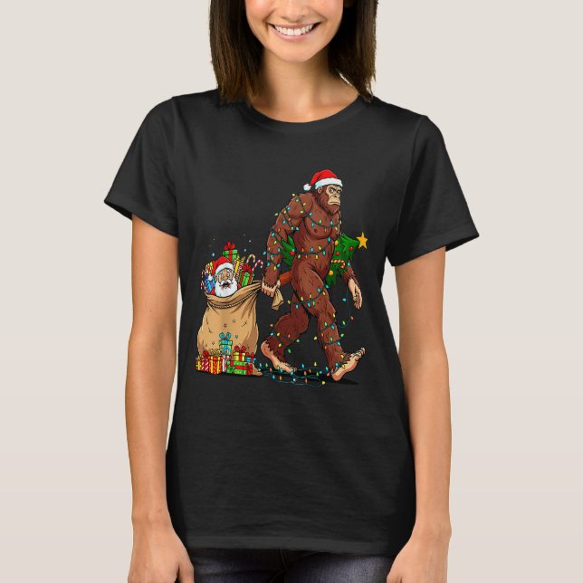Funny Bigfoot Steals Santa &amp; Xmas Tree - Chris T-Shirt (Front)