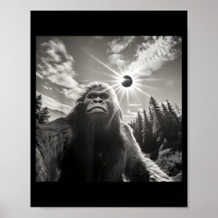 Funny Bigfoot Taking Selfie Solar Eclipse Poster