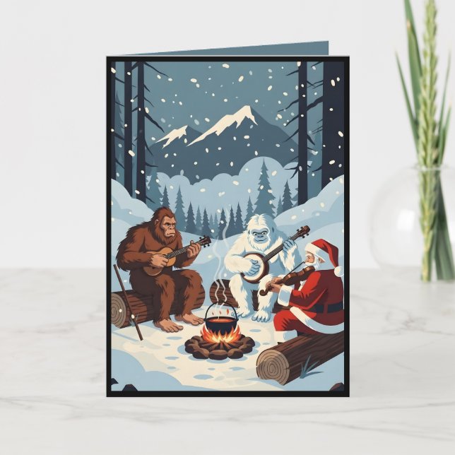 Funny Bigfoot ,The Yeti and Santa Christmas card (Front)