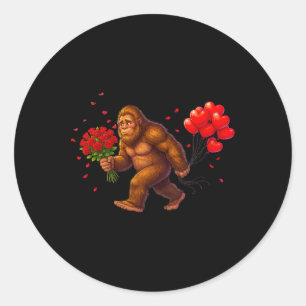 Funny Bigfoot Valentine Heart Sasquatch Retro Love Classic Round Sticker