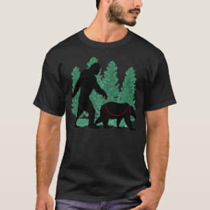 Funny Bigfoot Walking A Grizzly Bear Wild Animal L T-Shirt