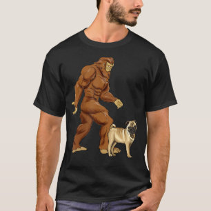 Funny Bigfoot Walking Pug Sasquatch Dog T-Shirt