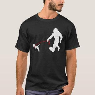 Funny Bigfoot Walking With Border Terrier Dog Gift T-Shirt