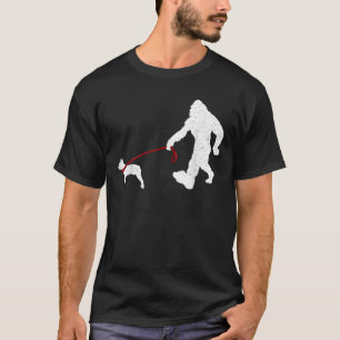 Funny Bigfoot Walking With Boston Terrier Dog Gift T-Shirt