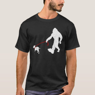 Funny Bigfoot Walking with Bull Terrier Dog T-Shirt