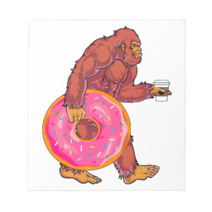 Funny Bigfoot Walking with Large Doughnut and Coff Notepad