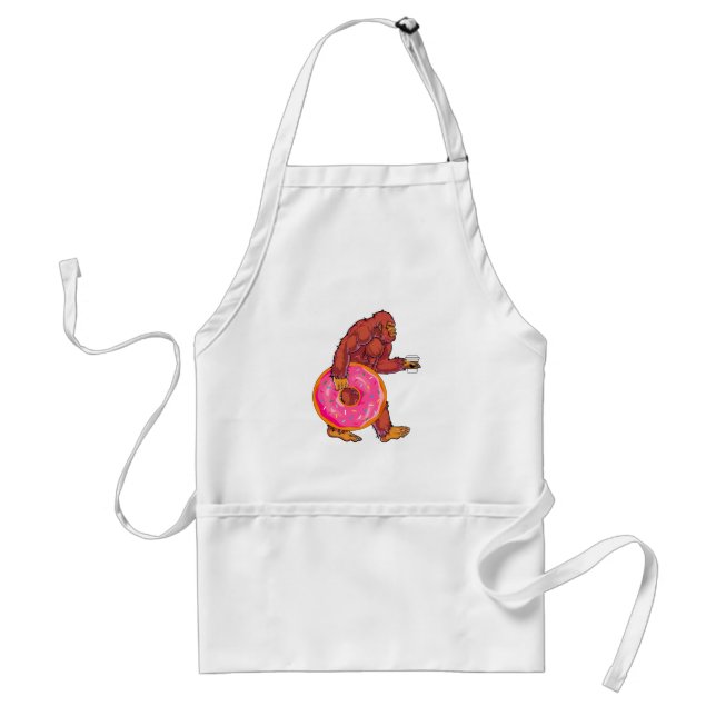 Funny Bigfoot Walking with Large Doughnut and Coff Standard Apron (Front)