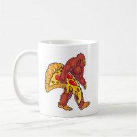 Funny Bigfoot Walking with Large Pizza Slice