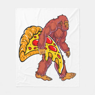 Funny Bigfoot Walking with Large Pizza Slice Fleece Blanket
