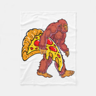 Funny Bigfoot Walking with Large Pizza Slice Fleece Blanket