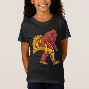 Funny Bigfoot Walking with Large Pizza Slice T-Shirt