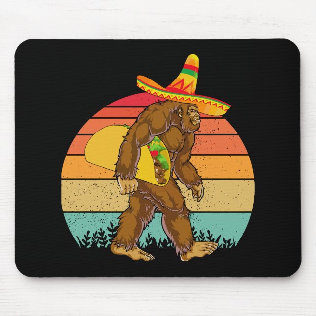 Funny Bigfoot Walking with Large Taco Mouse Mat (Front)