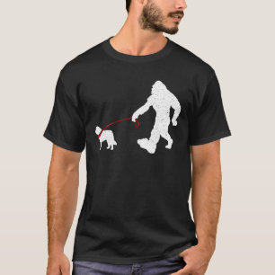 Funny Bigfoot Walking With Saint Bernard Dog Gifts T-Shirt