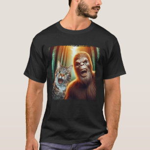 Funny Bigfoot With Cat Selfie Sasquatch Sci-fi Pho T-Shirt