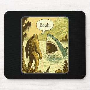 Funny Bigfoot With Shark Bruh Meme Mouse Mat
