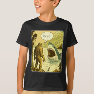 Funny Bigfoot With Shark Bruh Meme T-Shirt