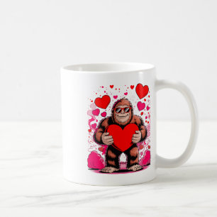 Funny Bigfoot With Sungles Holding Heart Valentine Coffee Mug