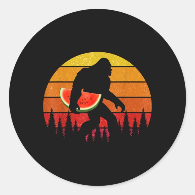 Funny Bigfoot With Watermelon Slice Melon Summer Classic Round Sticker (Front)