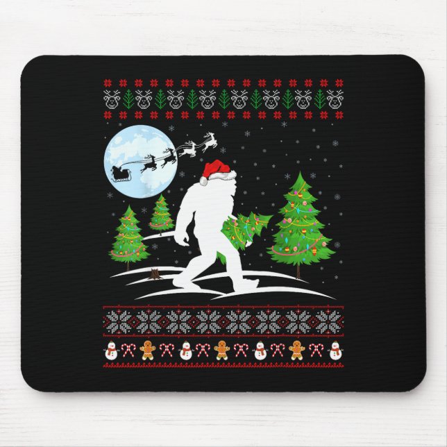 Funny Bigfoot Xmas Gift Santa Hat Ugly Bigfoot Chr Mouse Mat (Front)