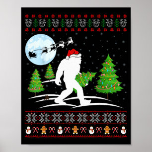 Funny Bigfoot Xmas Gift Santa Hat Ugly Bigfoot Chr Poster