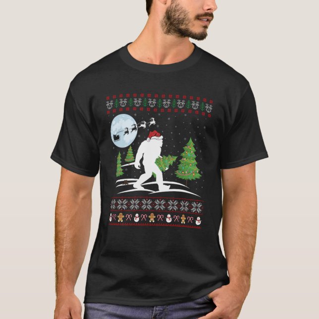 Funny Bigfoot Xmas Gift Santa Hat Ugly Bigfoot Chr T-Shirt (Front)