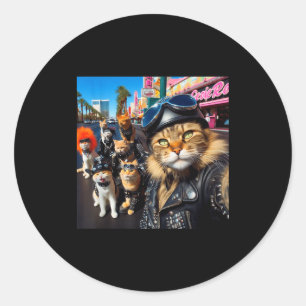 Funny Biker Cats Gangster Cats Street Motorcycle C Classic Round Sticker