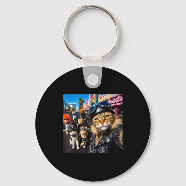 Funny Biker Cats Gangster Cats Street Motorcycle C Key Ring (Front)
