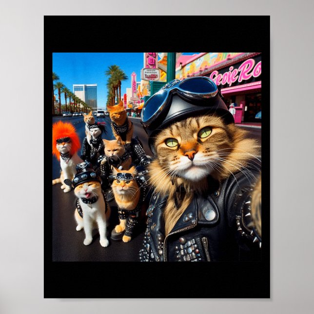 Funny Biker Cats Gangster Cats Street Motorcycle C Poster (Front)