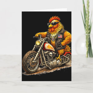 Funny Biker Rooster Design Cool Chicken Motorcycle Card