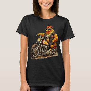 Funny Biker Rooster Design Cool Chicken Motorcycle T-Shirt