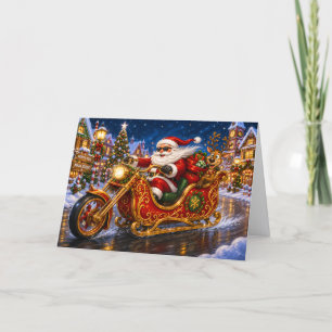 Funny Biker Santa Chopper Motorcycle Christmas Holiday Card