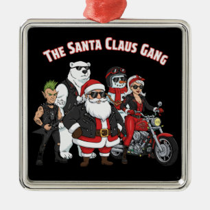 Funny Biker Santa Claus Gang Rock and Roll Metal Tree Decoration