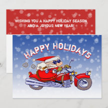 Funny Biker Santa Claus Holiday Greeting Card