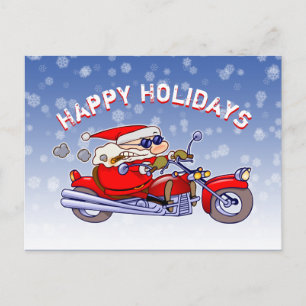 Funny Biker Santa Claus Holiday Greetings Postcard