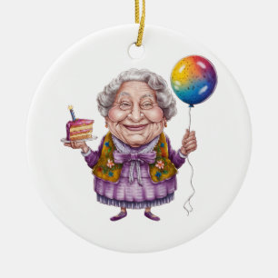 Funny Biking Grandma Birthday Party Art Ceramic Tree Decoration